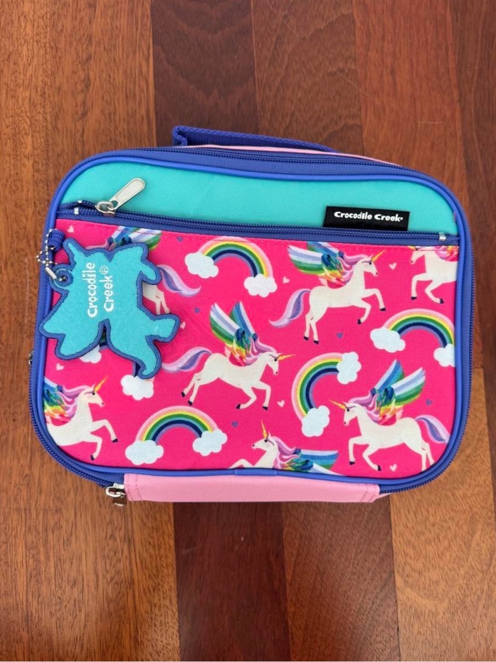 Crocodile Creek Pink Unicorn Kids Lunch Bag with Rainbows